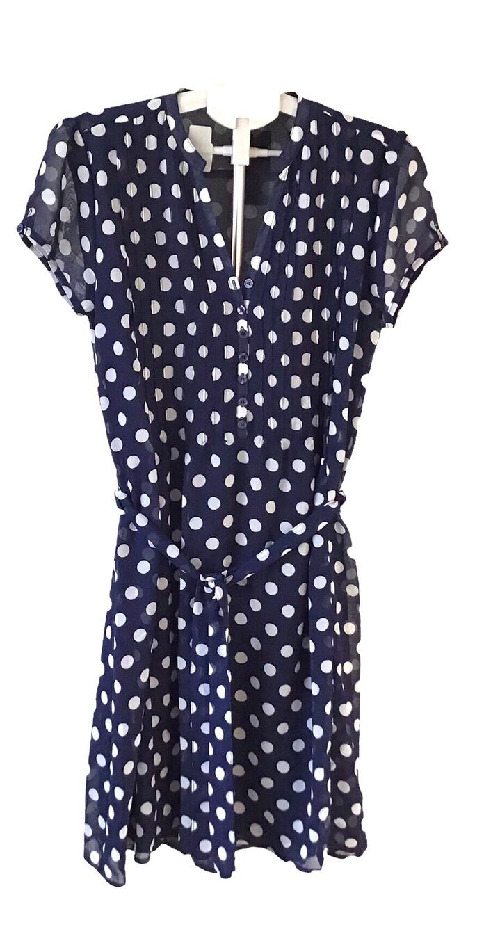 Robert Lewis Blue/White Polka Dot Dress SZ L NWT